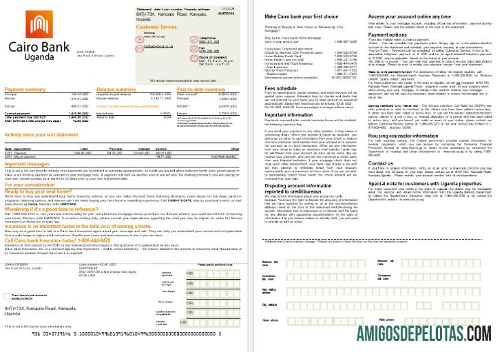 Extrato de hipoteca do Banco Cairo de Uganda em formatos Word e PDF, 2 páginas baixar para verificação